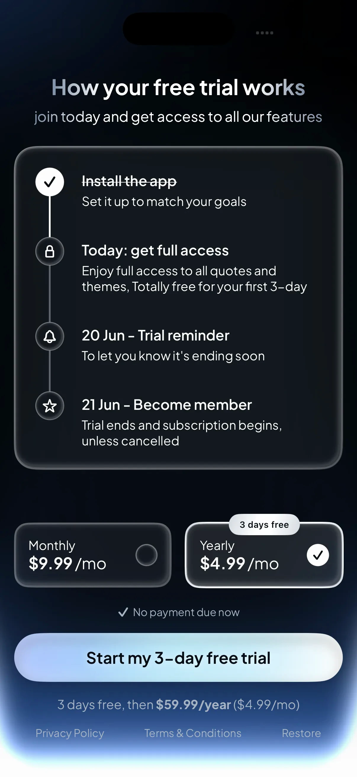 Paywall variant leading with the annual plan