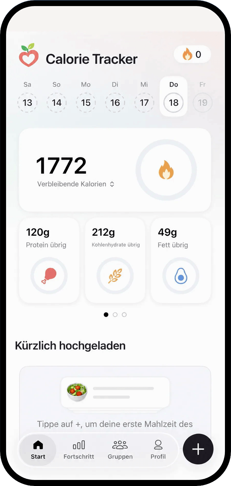 Calorie tracker home screen