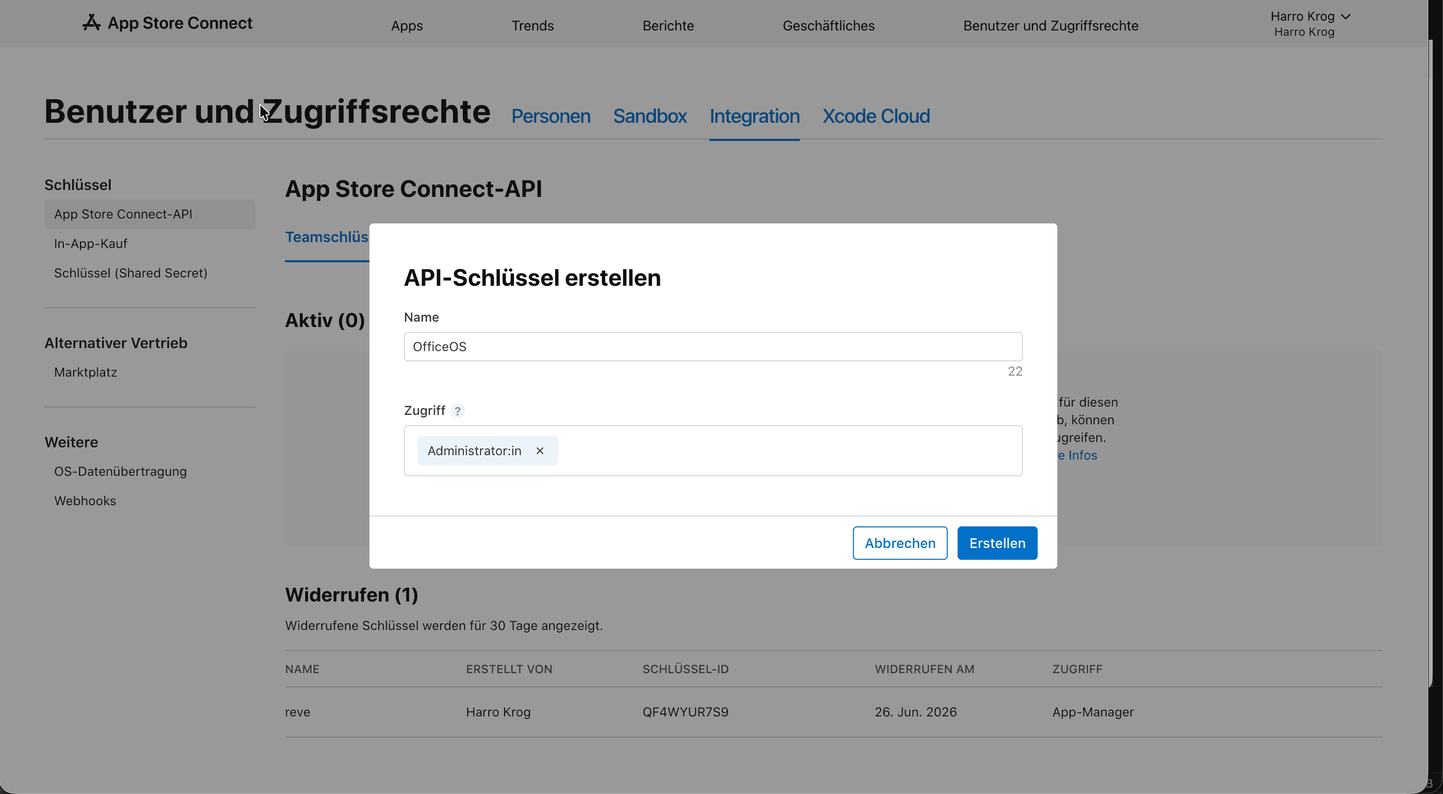Creating an App Store Connect API key