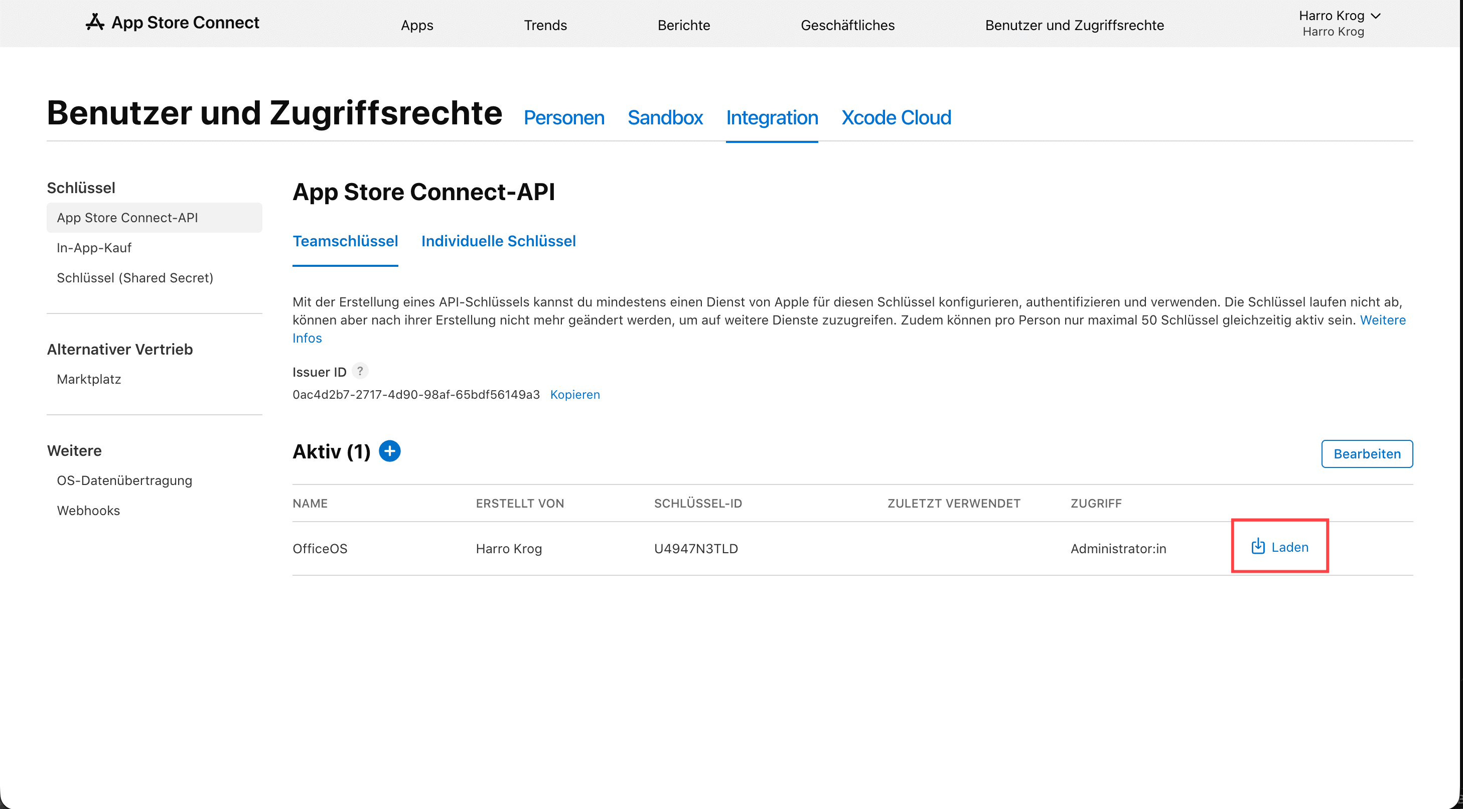 Downloading the API key file