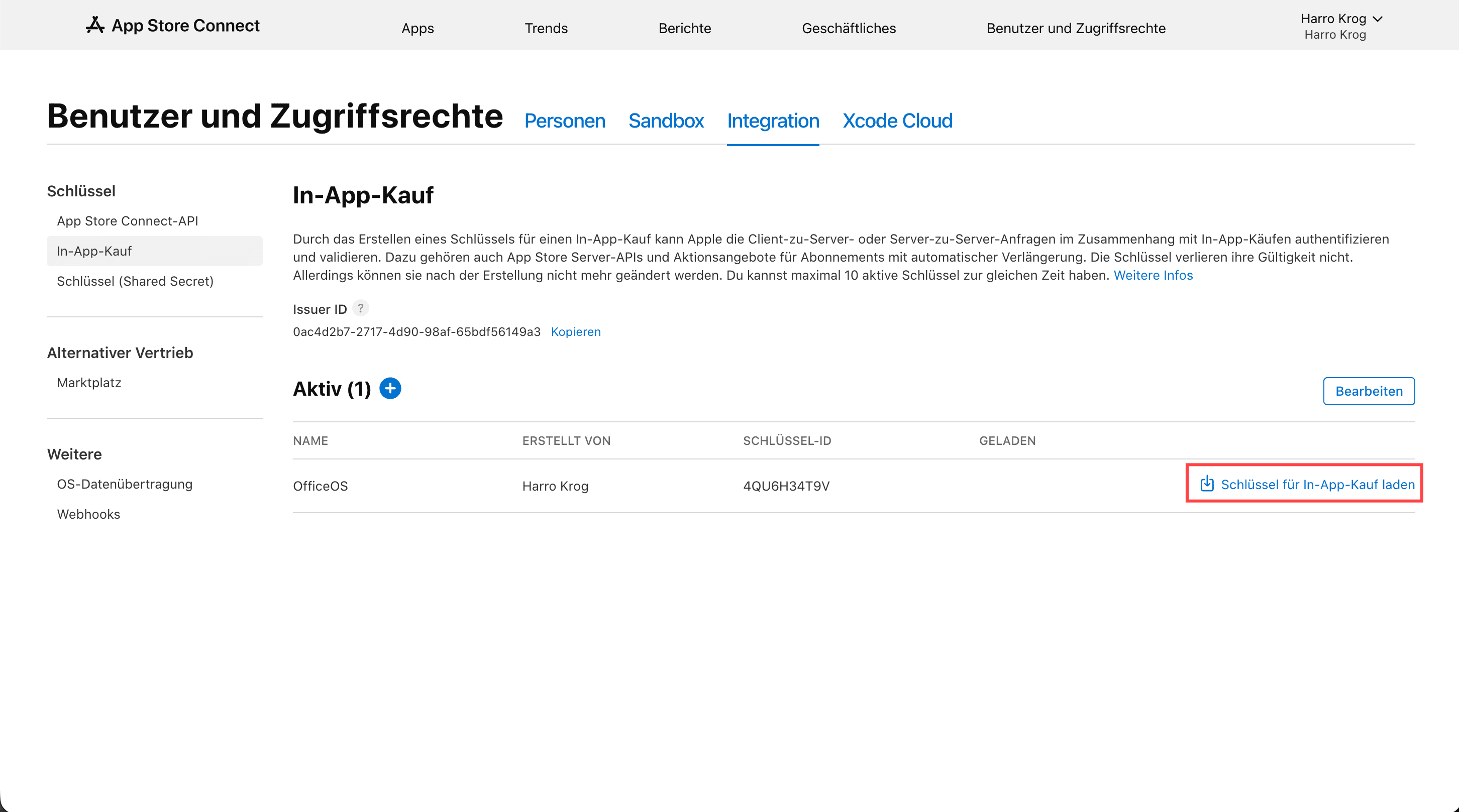 Downloading the in-app purchase key
